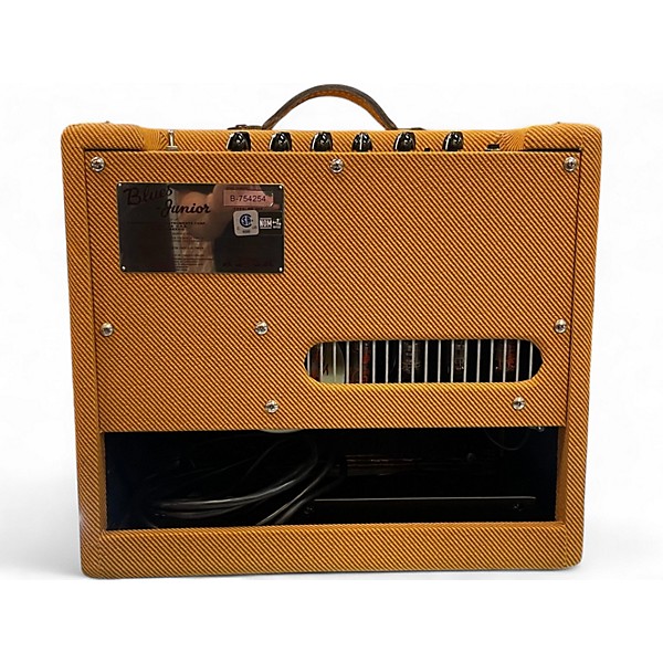 Used Fender Blues Junior Lacquered Tweed 15W 1x12 Jensen C12-N Tube Guitar Combo Amp