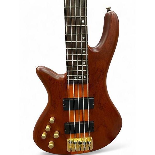 Used Schecter Guitar Research Stiletto Studio 5 String Left Handed Satin Honey Electric Bass Guitar