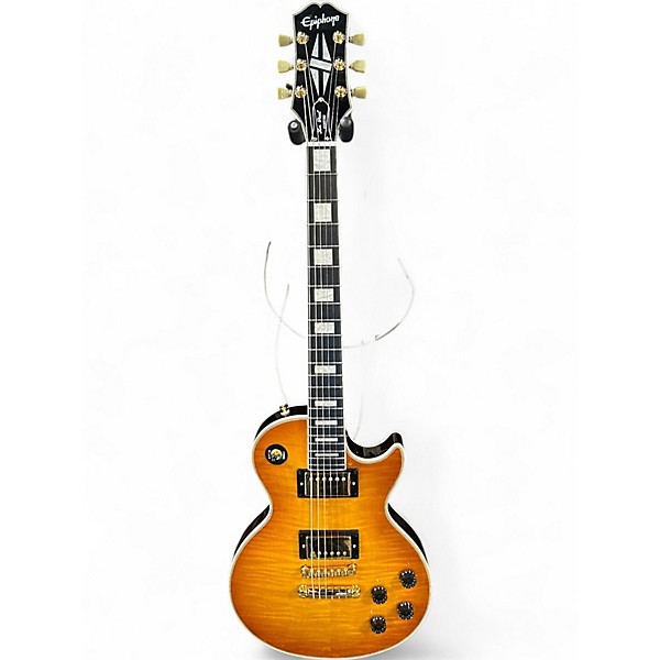 Used 2025 Epiphone LES PAUL CUSTOM FIGURED Iced Tea Burst Solid Body Electric Guitar