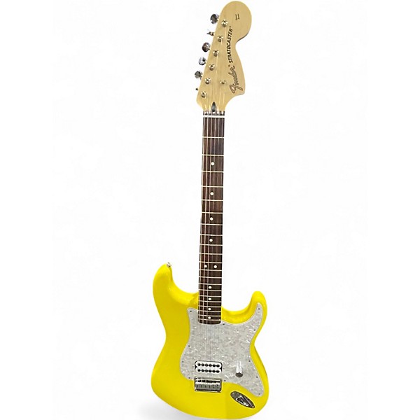 Used Fender Tom Delonge Signature Stratocaster Graffiti Yellow Solid Body Electric Guitar