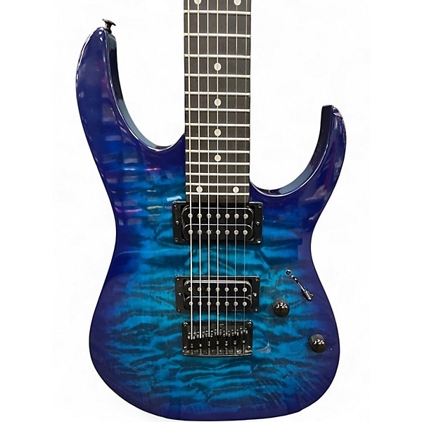 Used Ibanez Gio GRG7221QA 7 STRING RG Series Trans Blue Solid Body Electric Guitar