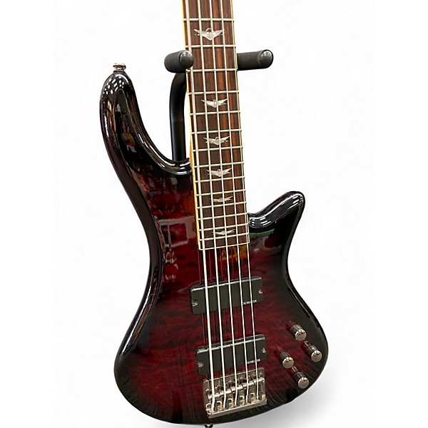 Used Schecter Guitar Research Stiletto Extreme 5 String Black Cherry Electric Bass Guitar