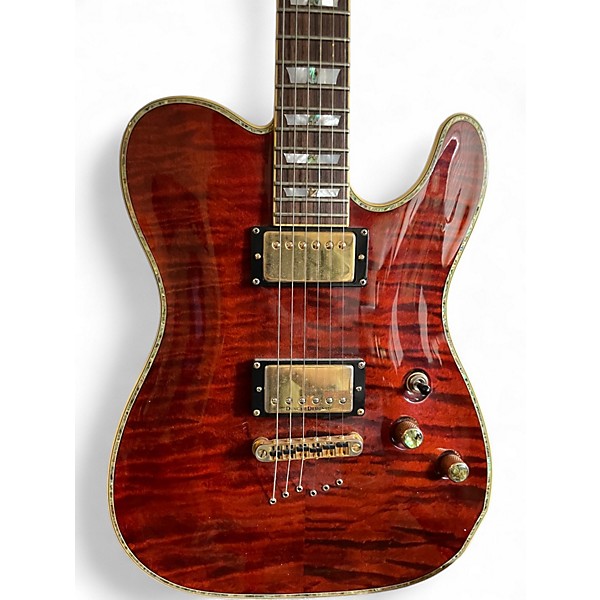 Used Schecter Guitar Research Diamond Series PT Quilted Trans Red Solid Body Electric Guitar