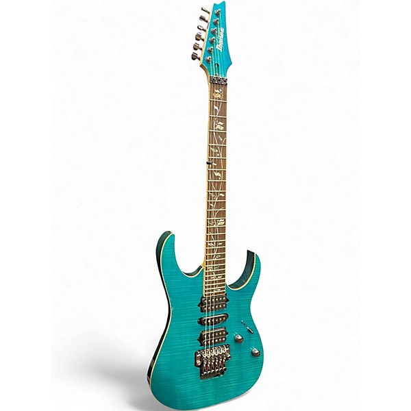Used Ibanez RG8570 J. Custom Turquoise Solid Body Electric Guitar