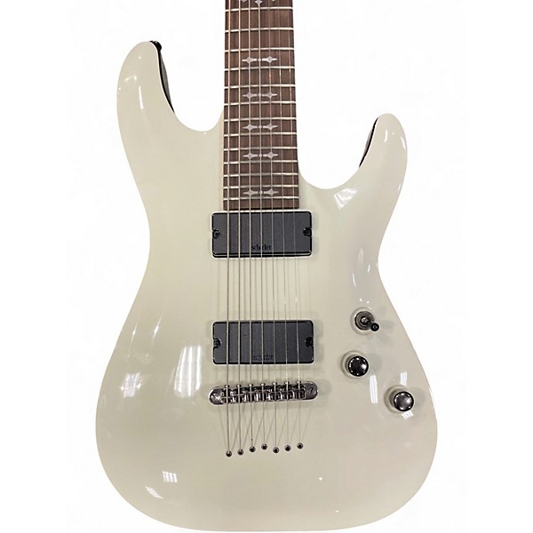 Used Schecter Guitar Research Demon 7 String White Solid Body Electric Guitar