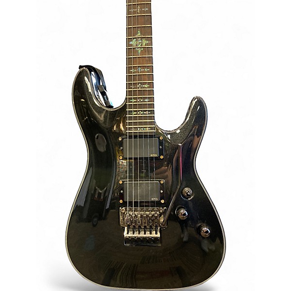 Used Schecter Guitar Research Damien Elite 6 Floyd Rose Silver Sparkle Solid Body Electric Guitar