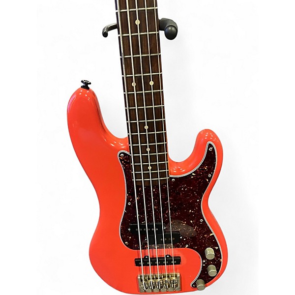 Used Bluesman Deville V Fiesta Red Electric Bass Guitar