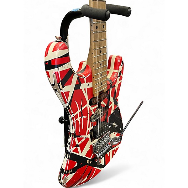 Used EVH Striped Series Frankie Red w/ Black & White Stripes Solid Body Electric Guitar
