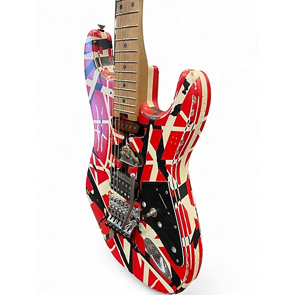 Used EVH Striped Series Frankie Red w/ Black & White Stripes Solid Body Electric Guitar