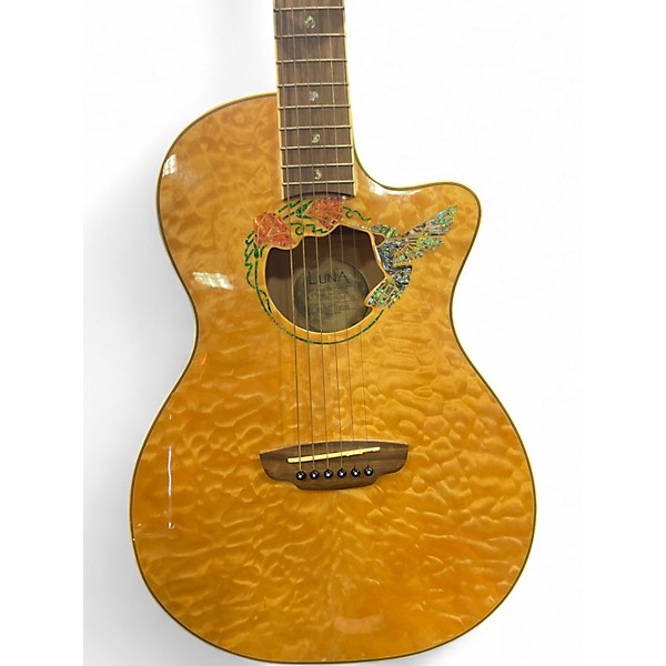 Used Luna Fauna Hummingbird Parlor Natural Acoustic Electric Guitar