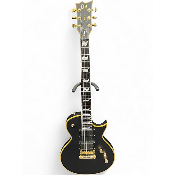 Used ESP EC1000 Deluxe BLACK WITH GOLD BINDING Solid Body Electric Guitar