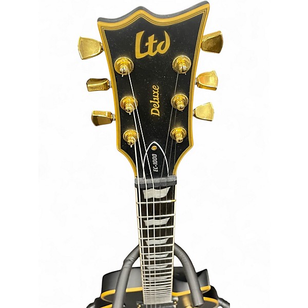 Used ESP EC1000 Deluxe BLACK WITH GOLD BINDING Solid Body Electric Guitar
