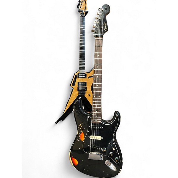 Used Fender Dual Mag II Strat Relic Black over Sunburst Solid Body Electric Guitar