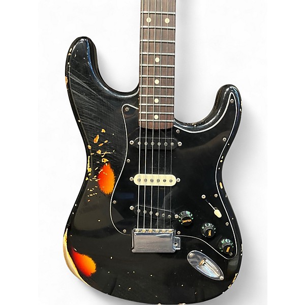 Used Fender Dual Mag II Strat Relic Black over Sunburst Solid Body Electric Guitar