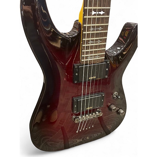 Used Schecter Guitar Research Demon 6 Crimson Red Burst Solid Body Electric Guitar