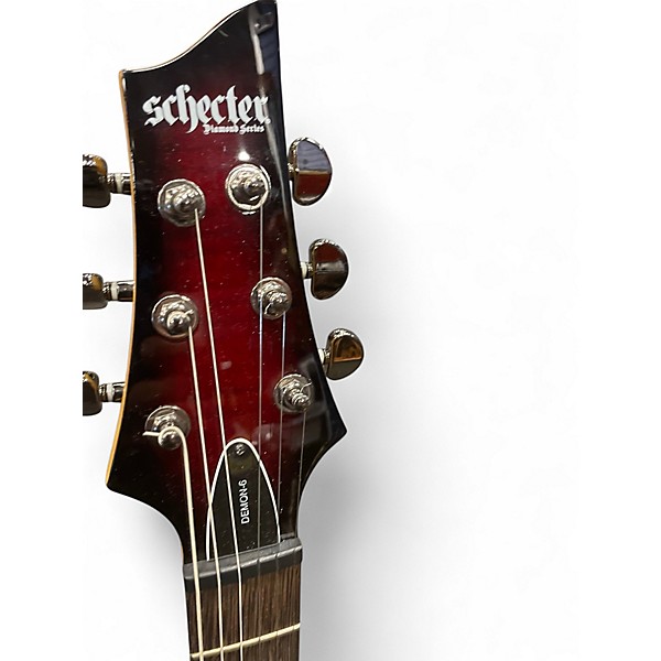 Used Schecter Guitar Research Demon 6 Crimson Red Burst Solid Body Electric Guitar