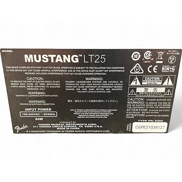 Used Fender Mustang LT25 25W 1x8 Guitar Combo Amp