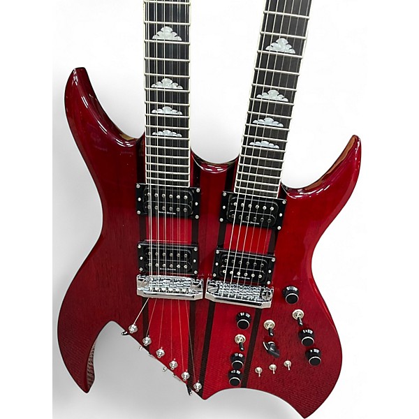 Used B.C. Rich Bich Legacy Double Neck Trans Red Solid Body Electric Guitar