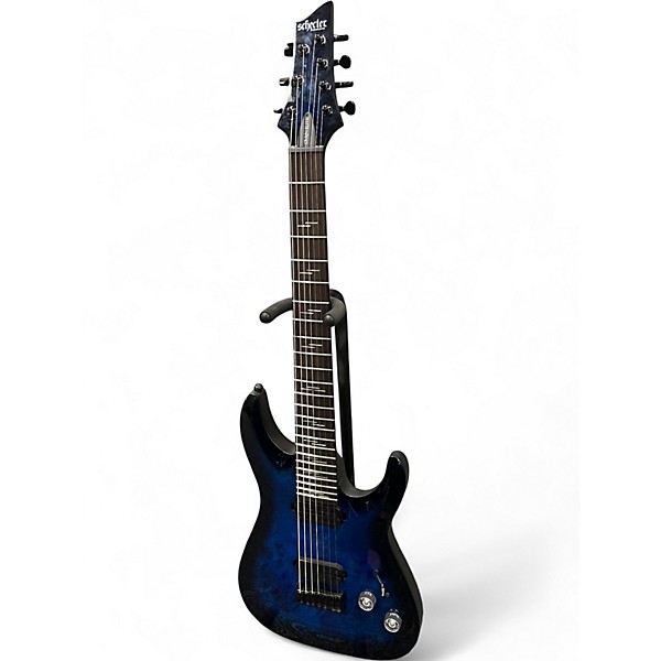 Used Schecter Guitar Research Omen Elite-7 Blue Burst Solid Body Electric Guitar