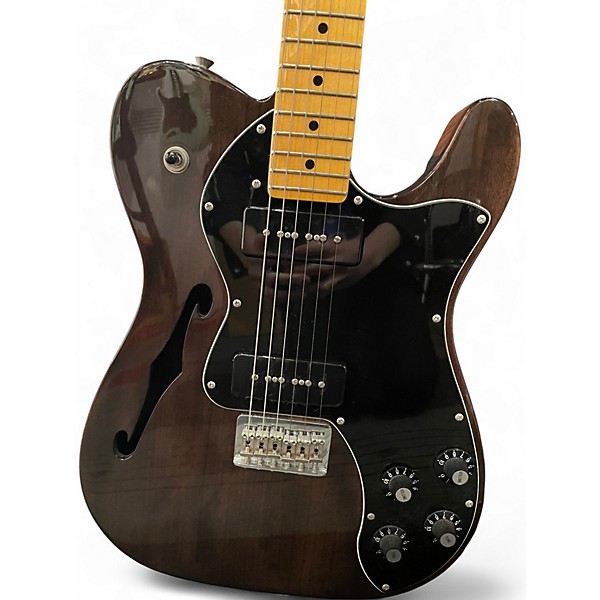 Used Fender Modern Player Telecaster Thinline Deluxe Trans Black Hollow Body Electric Guitar