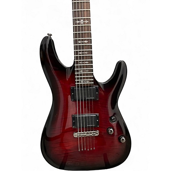 Used Schecter Guitar Research Demon 6 Crimson Red Burst Solid Body Electric Guitar