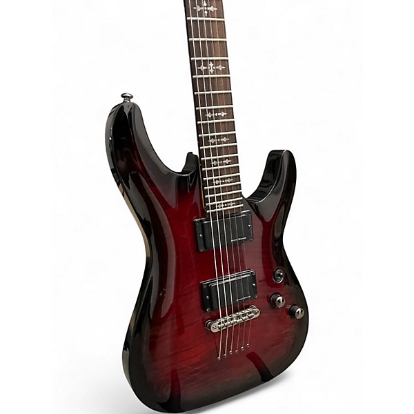 Used Schecter Guitar Research Demon 6 Crimson Red Burst Solid Body Electric Guitar