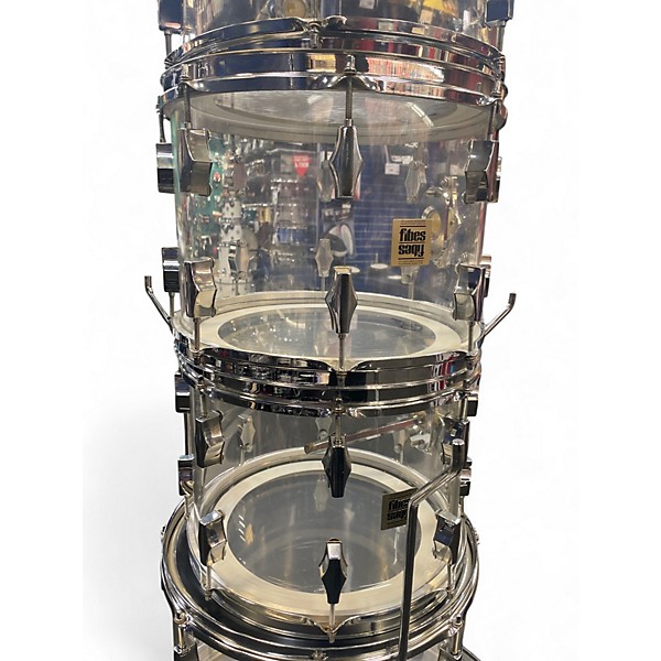 Vintage 1970s Fibes 5 Piece Crystalite Clear Drum Kit