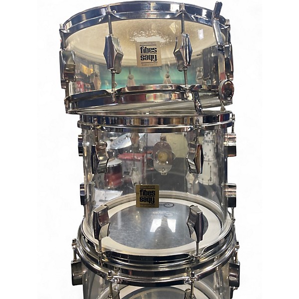 Vintage 1970s Fibes 5 Piece Crystalite Clear Drum Kit