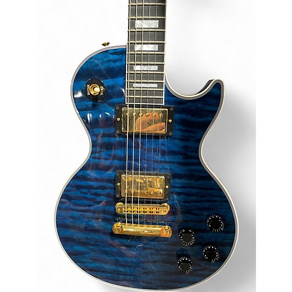 Used 2016 Gibson Les Paul Custom 5A Quilt Top Trans Blue Solid Body Electric Guitar
