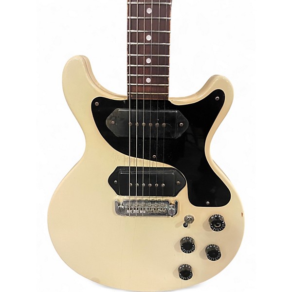 Vintage 1970s Unbranded Double Cut Electric Guitar Olympic White Solid Body Electric Guitar