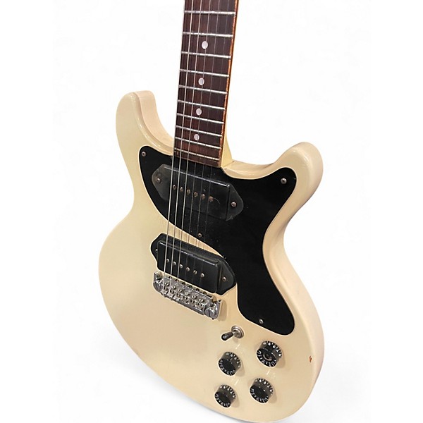 Vintage 1970s Unbranded Double Cut Electric Guitar Olympic White Solid Body Electric Guitar