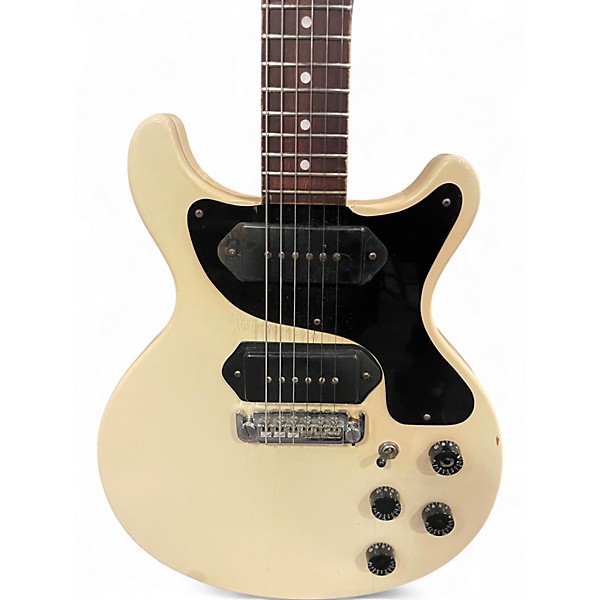 Vintage 1970s Unbranded Double Cut Electric Guitar Olympic White Solid Body Electric Guitar