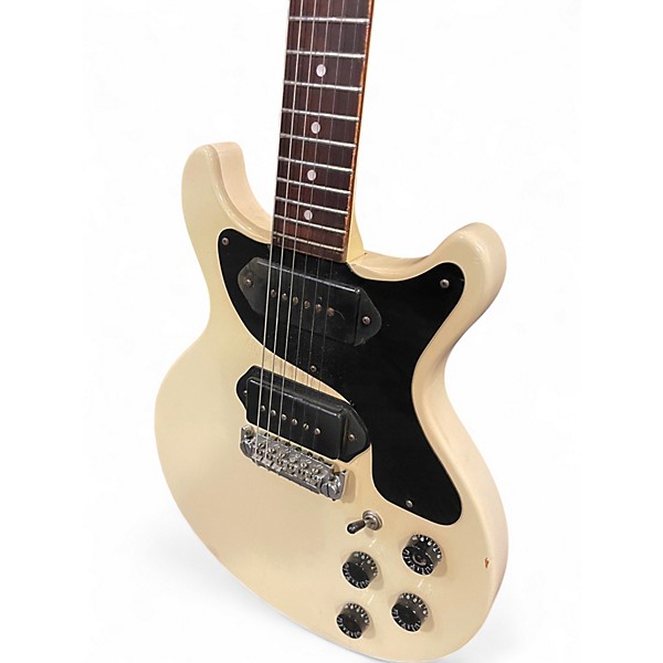 Vintage 1970s Unbranded Double Cut Electric Guitar Olympic White Solid Body Electric Guitar