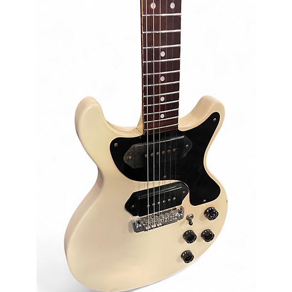 Vintage 1970s Unbranded Double Cut Electric Guitar Olympic White Solid Body Electric Guitar