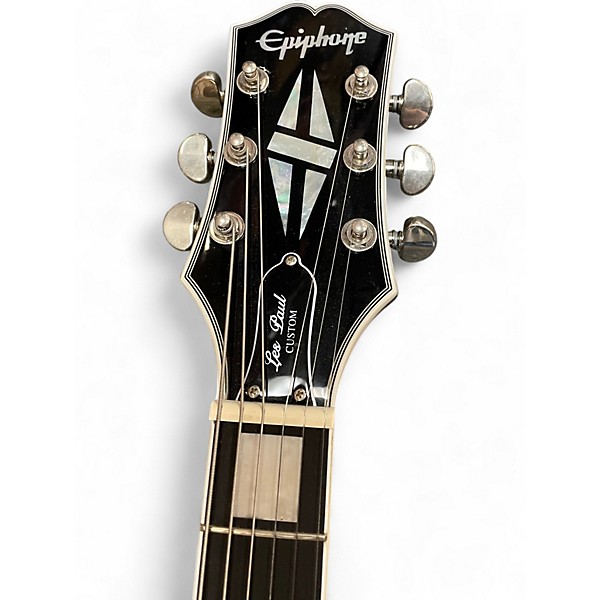 Used Epiphone Les Paul Custom Black and Silver Solid Body Electric Guitar