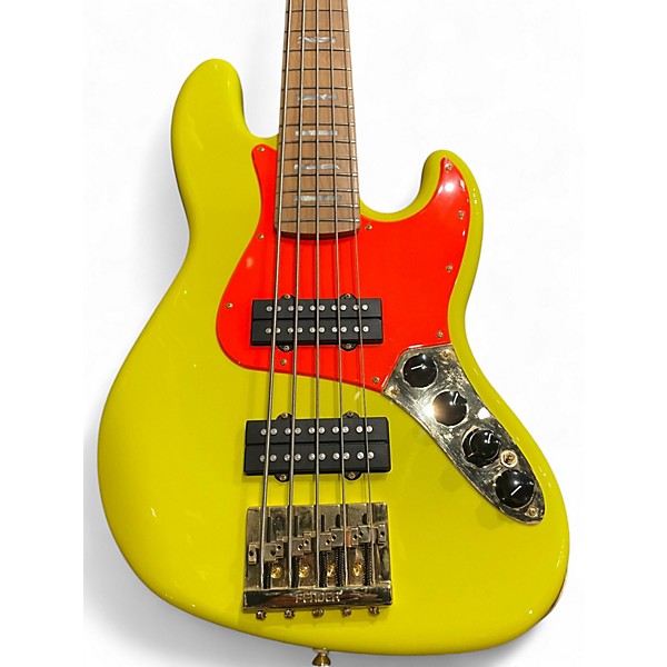 Used Fender MonoNeon Bass V Fluorescent Yellow Electric Bass Guitar