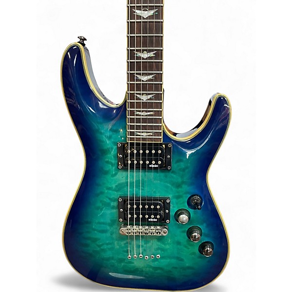 Used Schecter Guitar Research Omen Extreme 6 Blue Burst Solid Body Electric Guitar