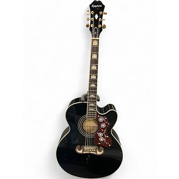 Used Epiphone EJ200SCE Black Acoustic Electric Guitar