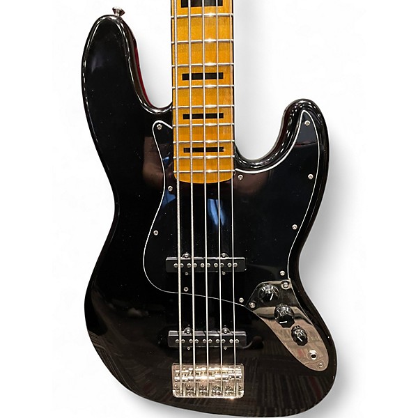 Used Squier Deluxe Jazz Bass Active V 5 String Black Electric Bass Guitar