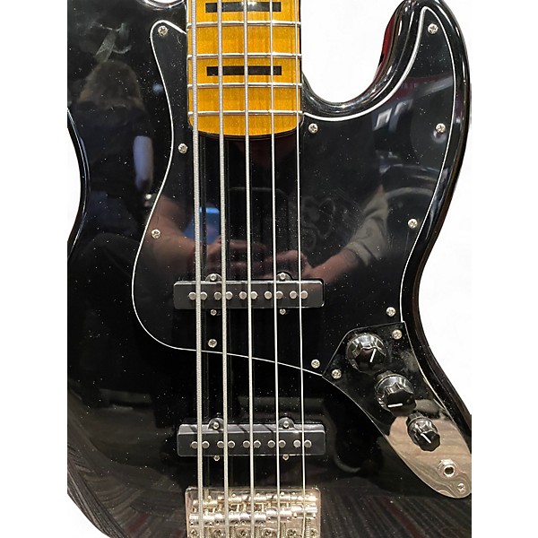Used Squier Deluxe Jazz Bass Active V 5 String Black Electric Bass Guitar