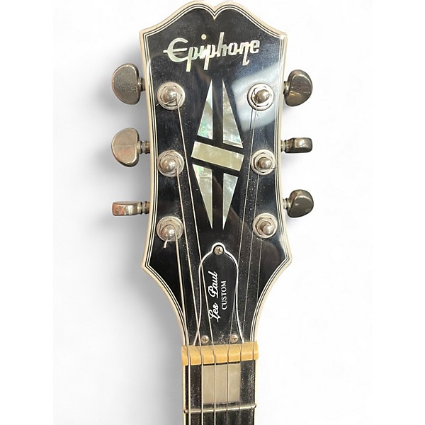 Used Epiphone Les Paul Custom Black and Silver Solid Body Electric Guitar
