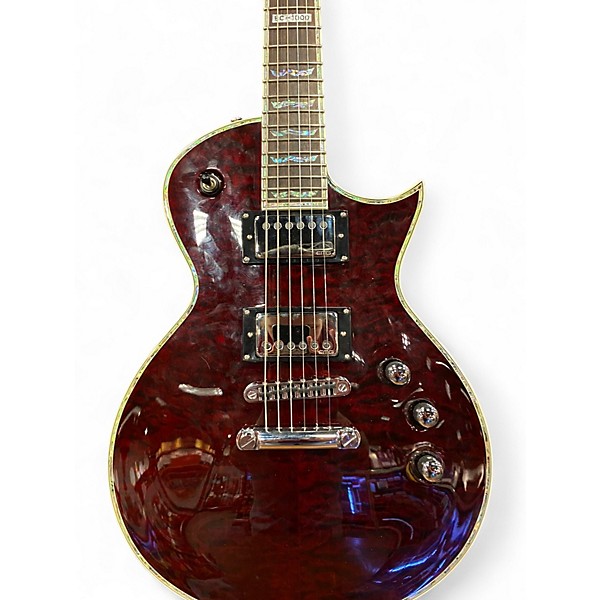 Used ESP LTD EC-1000 DLX Quilted Blood Red Solid Body Electric Guitar