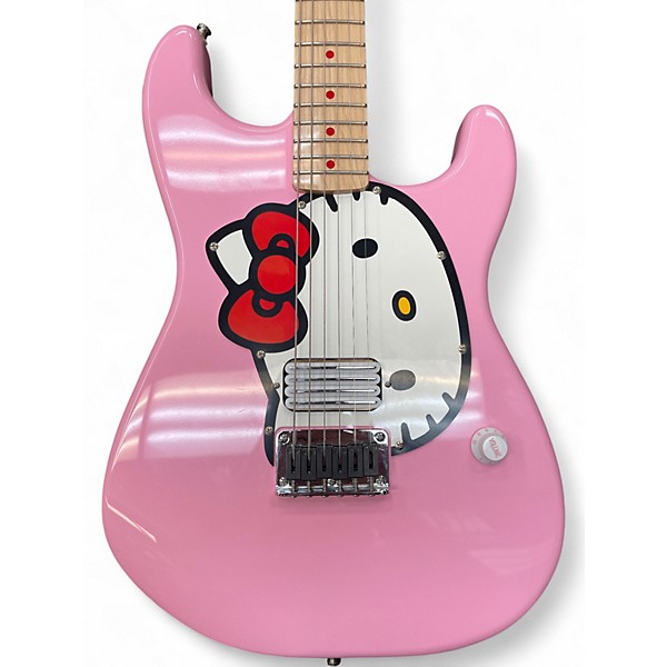 Used Squier Hello Kitty Stratocaster Single Hum Pink With Kitty Pickguard Pink Solid Body Electric Guitar