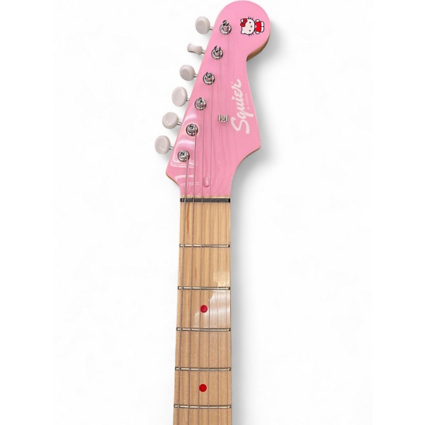 Used Squier Hello Kitty Stratocaster Single Hum Pink With Kitty Pickguard Pink Solid Body Electric Guitar