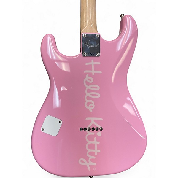 Used Squier Hello Kitty Stratocaster Single Hum Pink With Kitty Pickguard Pink Solid Body Electric Guitar