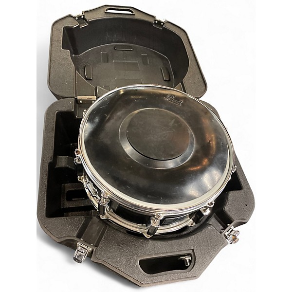 Used Pearl 14in Taiwan Steel Shell Band Snare Drum with Hard Case and Mute Chrome Drum