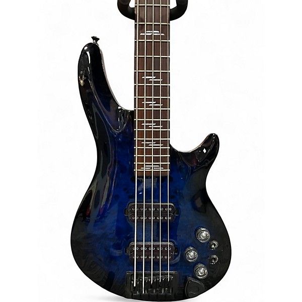 Used Schecter Guitar Research Omen Elite 5 See Thru Blue Burst Electric Bass Guitar