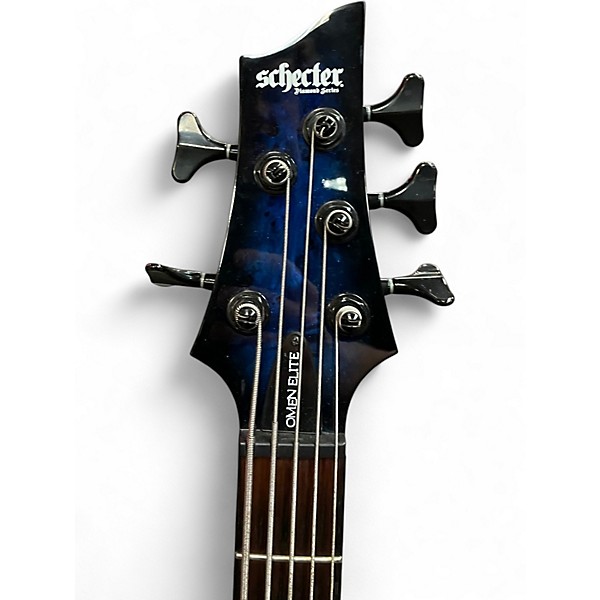Used Schecter Guitar Research Omen Elite 5 See Thru Blue Burst Electric Bass Guitar