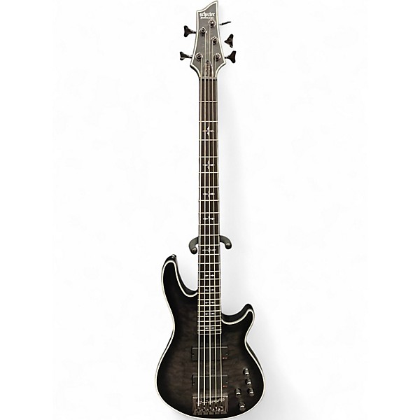 Used Schecter Guitar Research Hellraiser Extreme 5 String See Thru Black Satin Electric Bass Guitar