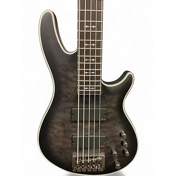 Used Schecter Guitar Research Hellraiser Extreme 5 String See Thru Black Satin Electric Bass Guitar